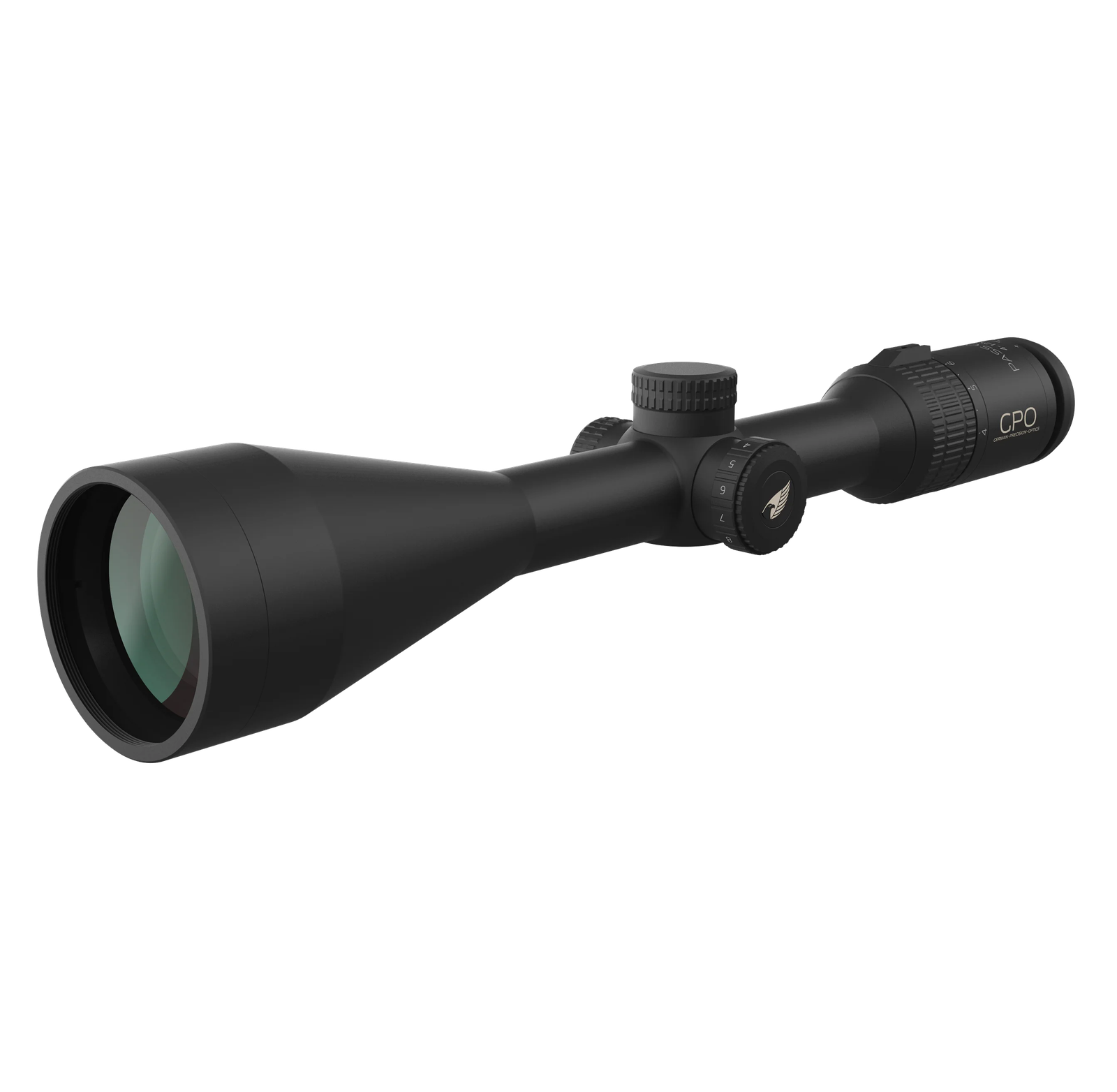 GPO PASSION 3X 4-12x50i kikarsikte snett framifrån med 50 mm objektiv och belysningsvred