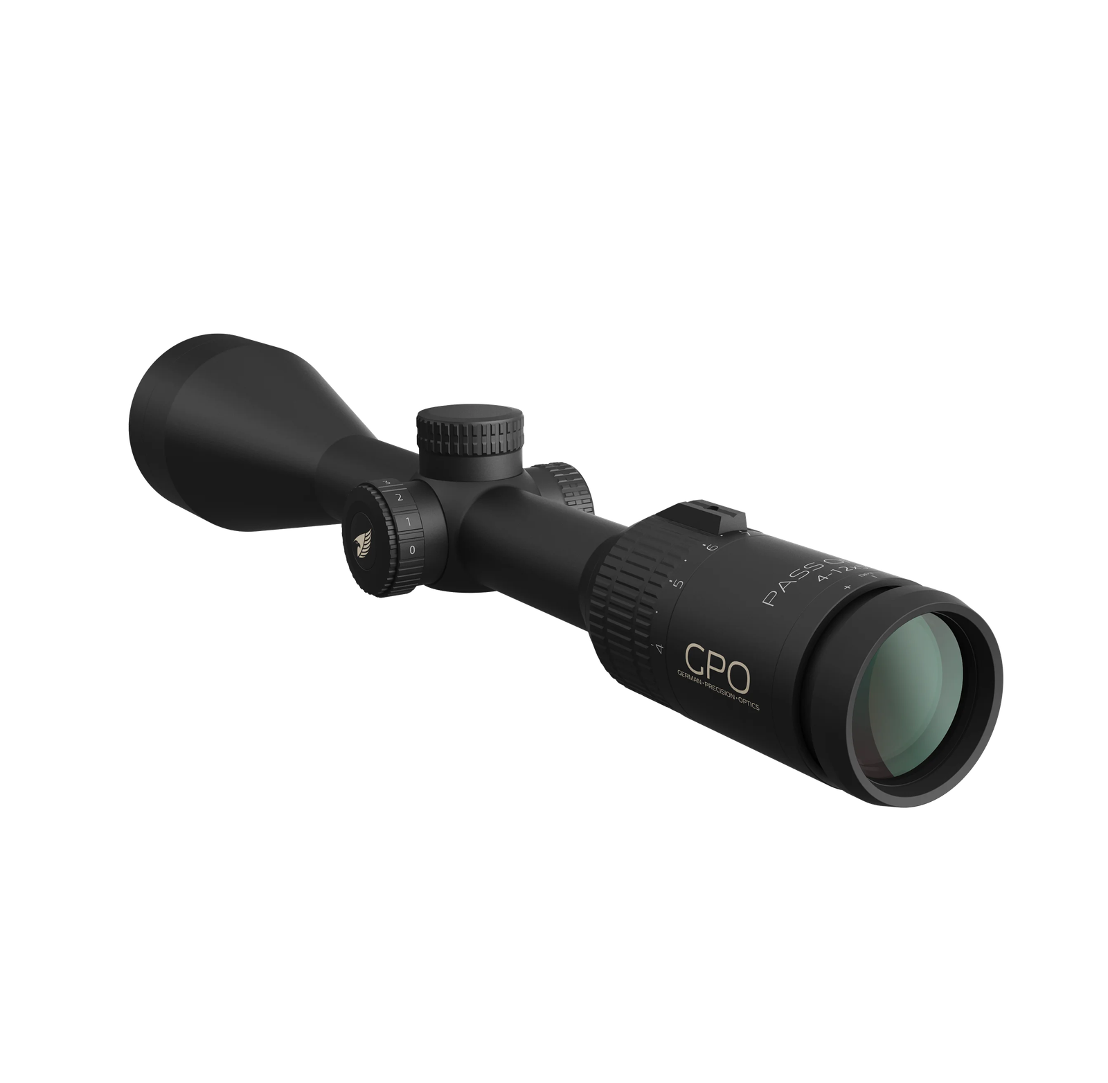 GPO PASSION 3X 4-12x50i sett snett bakifrån – okular med dioptrijustering och 1-tums tub